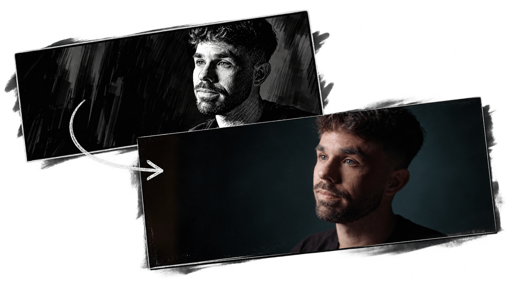 Comparativa entre storyboard y plano final cinematográfico de EL CLAROSCURO FILMS